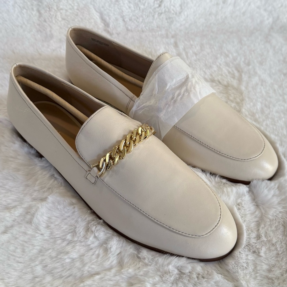 ANN TAYLOR NEW 10 10.5 Chain Leather Loafers in Pearl Shadow • Old Money Classic - Picture 5 of 14